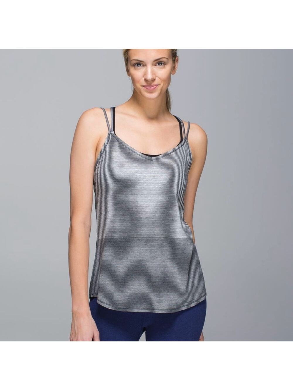 Lululemon Breezy Tank Divided Stripe Heathered Light Grey Heathered Dark Slate